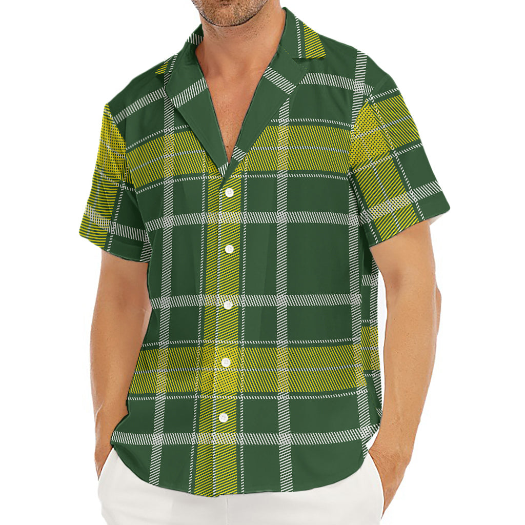 Green And Yellow Stewart Tartan Print Men's Deep V-Neck Shirt