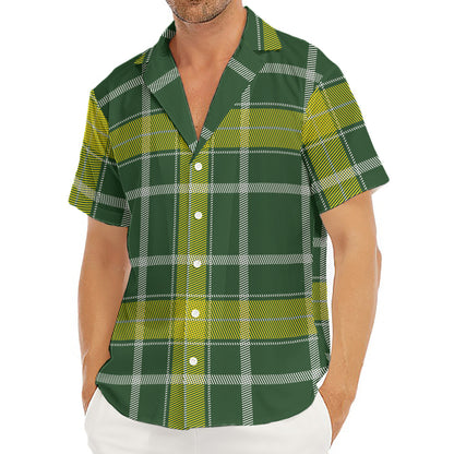 Green And Yellow Stewart Tartan Print Men's Deep V-Neck Shirt