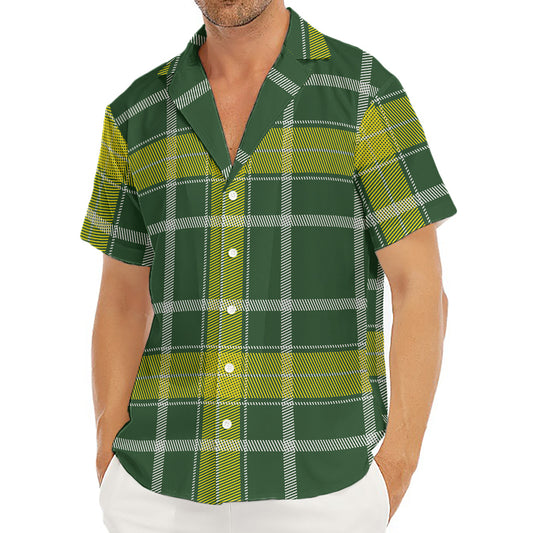 Green And Yellow Stewart Tartan Print Men's Deep V-Neck Shirt