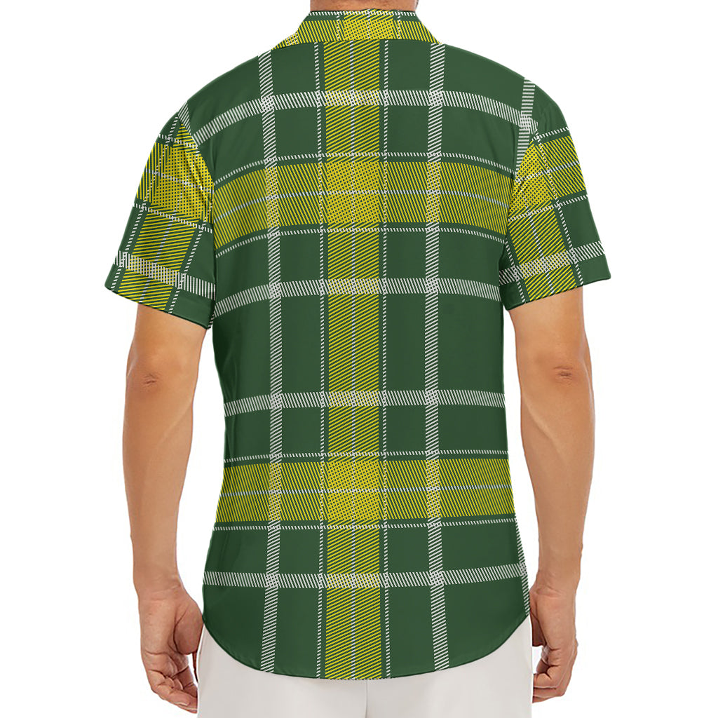Green And Yellow Stewart Tartan Print Men's Deep V-Neck Shirt