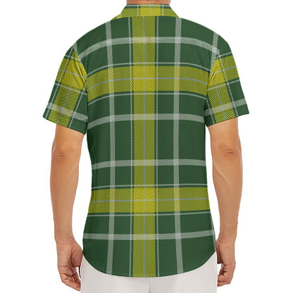 Green And Yellow Stewart Tartan Print Men's Deep V-Neck Shirt