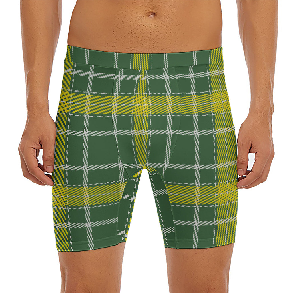 Green And Yellow Stewart Tartan Print Men's Long Boxer Briefs
