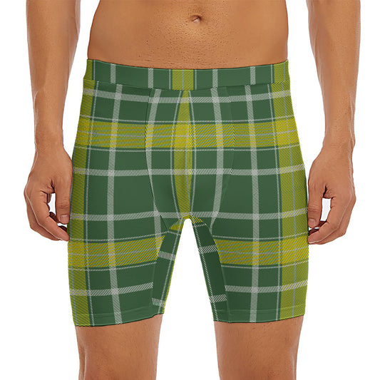 Green And Yellow Stewart Tartan Print Men's Long Boxer Briefs