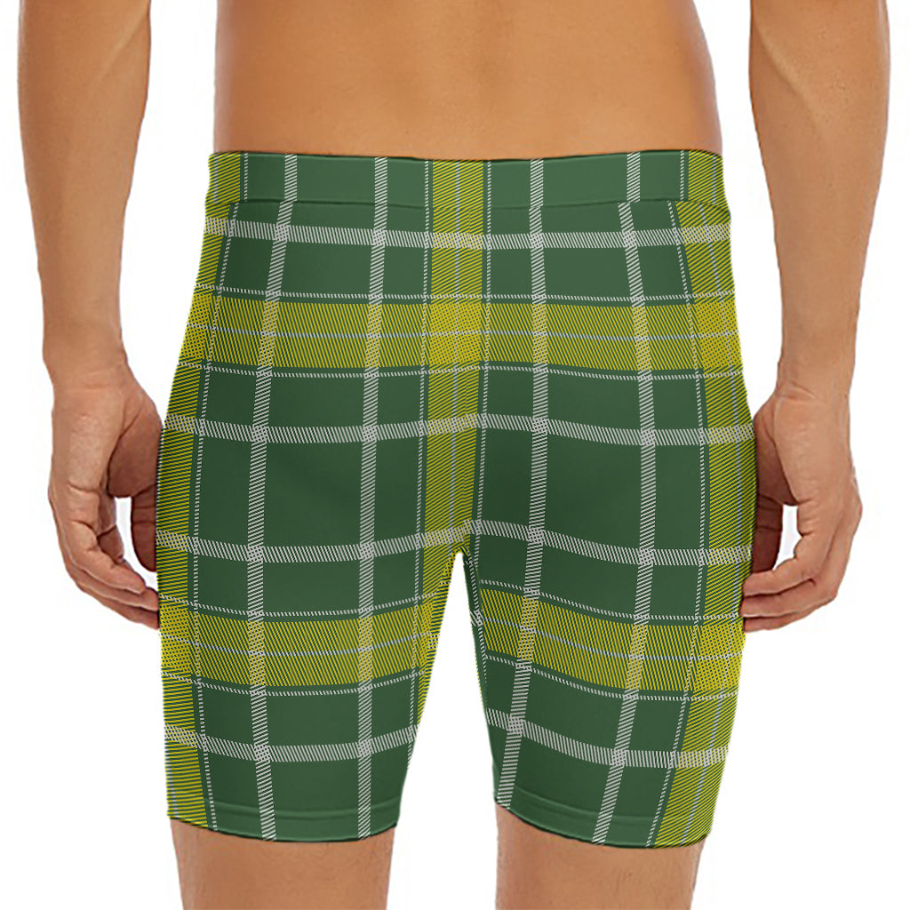 Green And Yellow Stewart Tartan Print Men's Long Boxer Briefs