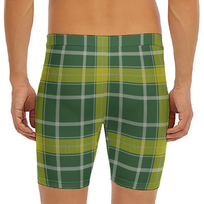 Green And Yellow Stewart Tartan Print Men's Long Boxer Briefs
