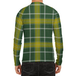 Green And Yellow Stewart Tartan Print Men's Long Sleeve Rash Guard