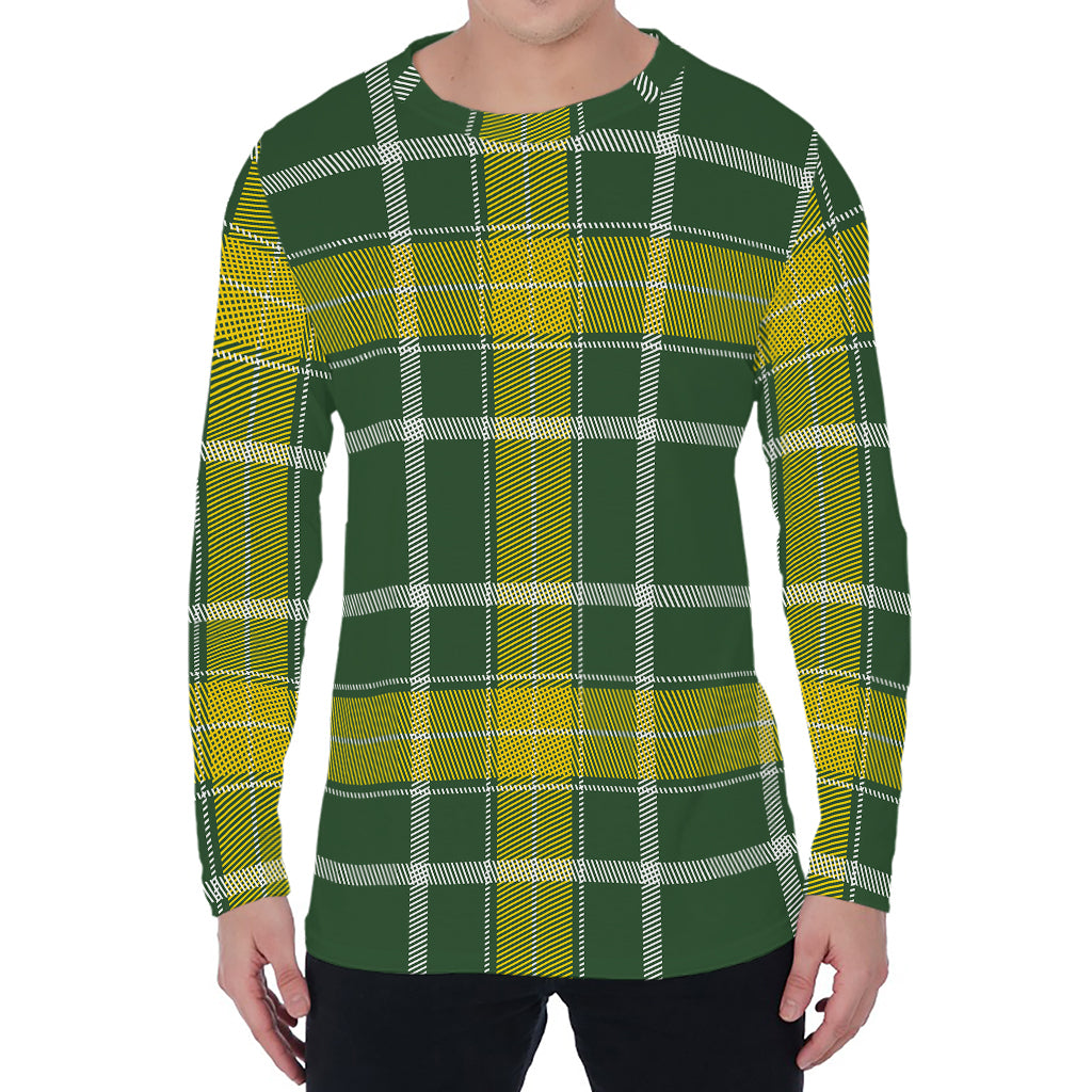 Green And Yellow Stewart Tartan Print Men's Long Sleeve T-Shirt