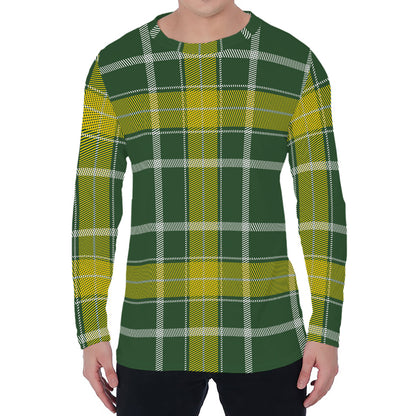 Green And Yellow Stewart Tartan Print Men's Long Sleeve T-Shirt