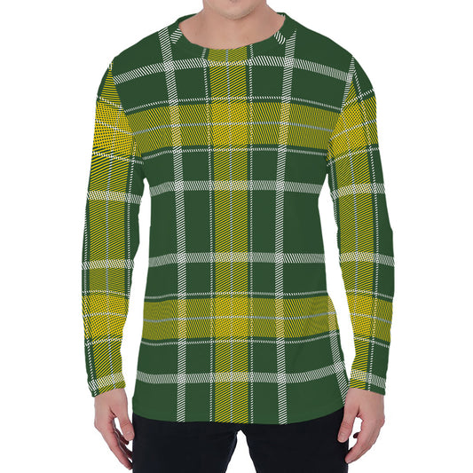 Green And Yellow Stewart Tartan Print Men's Long Sleeve T-Shirt