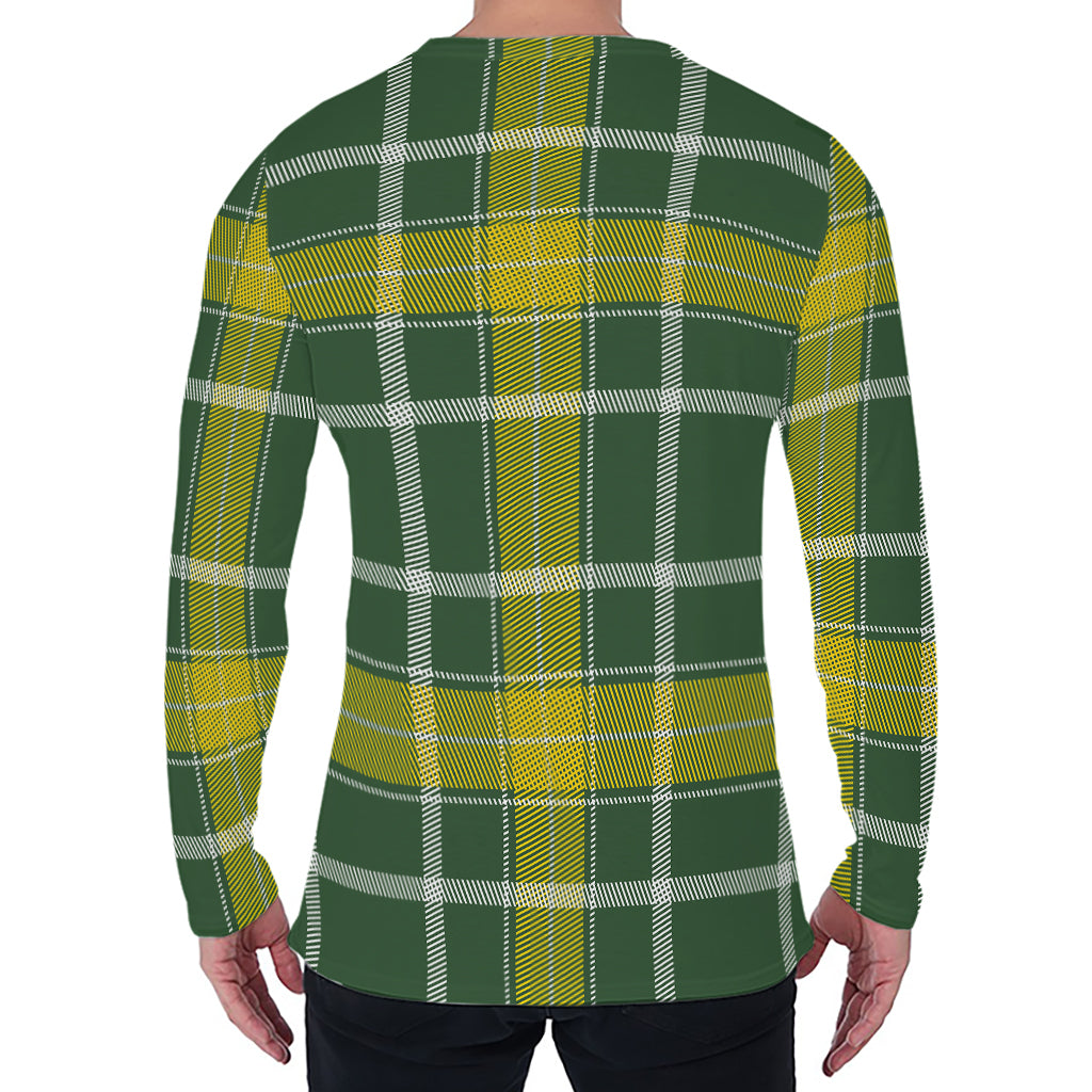 Green And Yellow Stewart Tartan Print Men's Long Sleeve T-Shirt