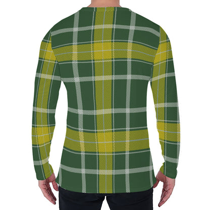 Green And Yellow Stewart Tartan Print Men's Long Sleeve T-Shirt
