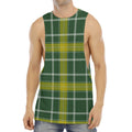 Green And Yellow Stewart Tartan Print Men's Muscle Tank Top