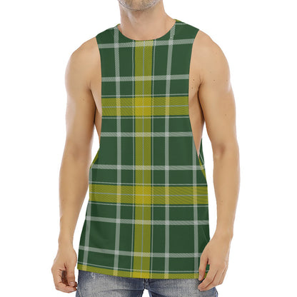 Green And Yellow Stewart Tartan Print Men's Muscle Tank Top
