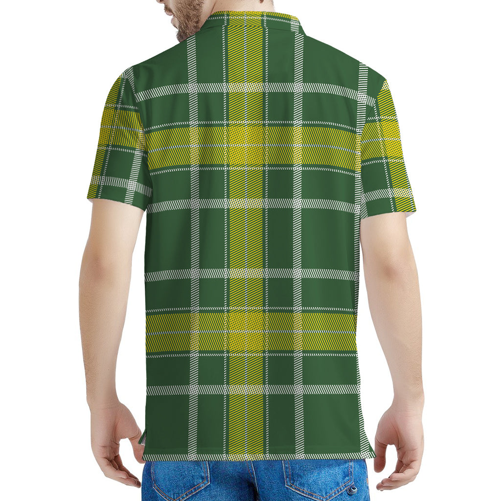 Green And Yellow Stewart Tartan Print Men's Polo Shirt