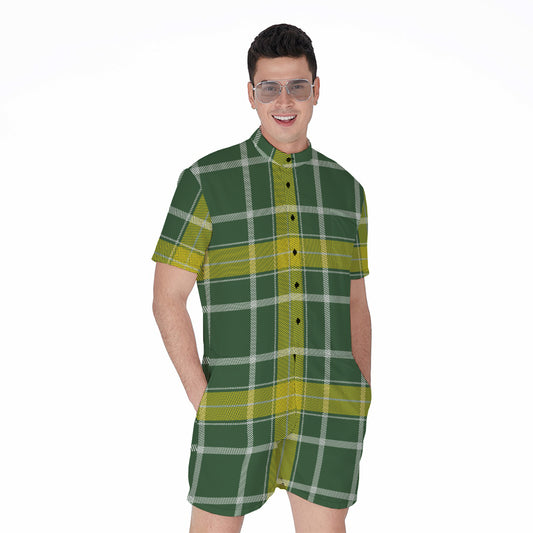 Green And Yellow Stewart Tartan Print Men's Rompers