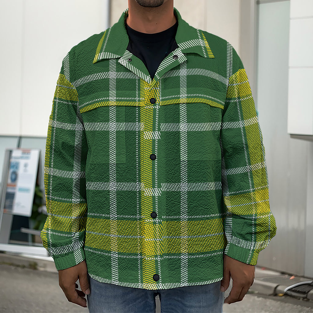 Green And Yellow Stewart Tartan Print Men's Shirt Jacket