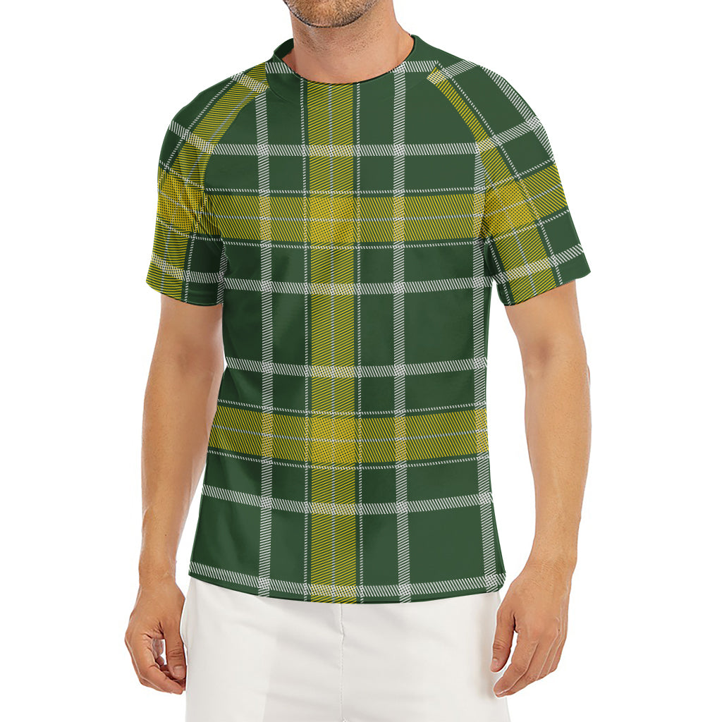 Green And Yellow Stewart Tartan Print Men's Short Sleeve Rash Guard