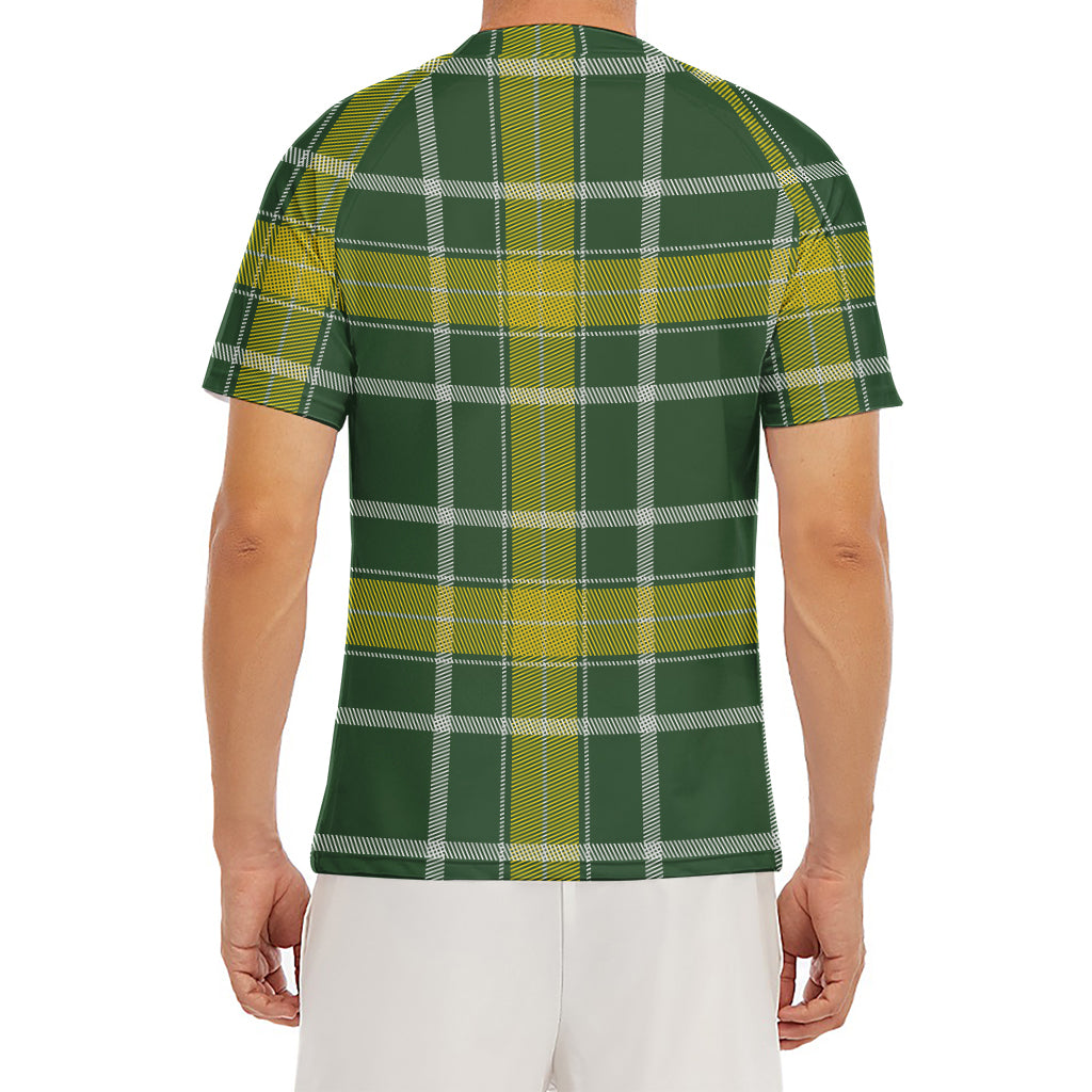 Green And Yellow Stewart Tartan Print Men's Short Sleeve Rash Guard