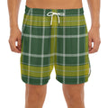 Green And Yellow Stewart Tartan Print Men's Split Running Shorts