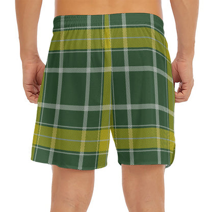 Green And Yellow Stewart Tartan Print Men's Split Running Shorts