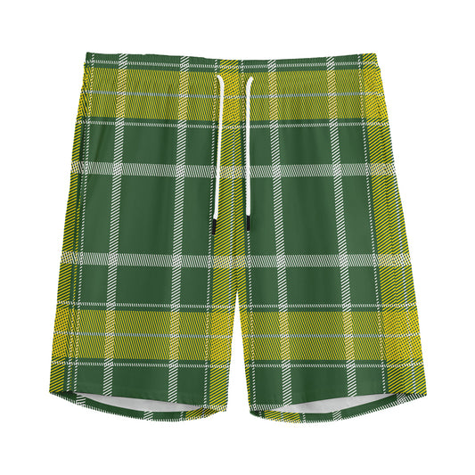 Green And Yellow Stewart Tartan Print Men's Sports Shorts