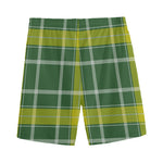 Green And Yellow Stewart Tartan Print Men's Sports Shorts