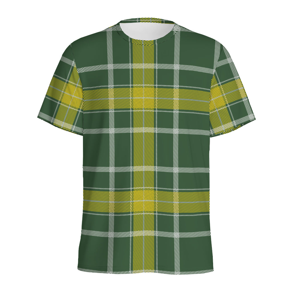 Green And Yellow Stewart Tartan Print Men's Sports T-Shirt