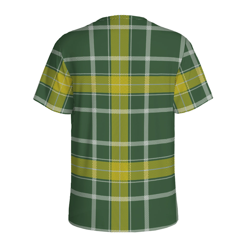 Green And Yellow Stewart Tartan Print Men's Sports T-Shirt