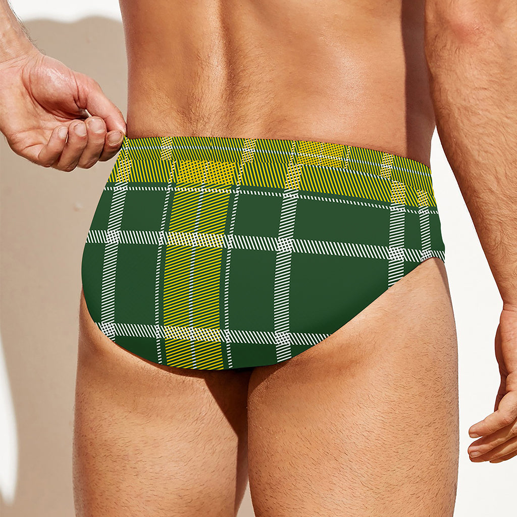 Green And Yellow Stewart Tartan Print Men's Swim Briefs