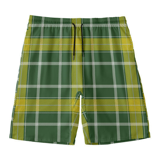 Green And Yellow Stewart Tartan Print Men's Swim Trunks