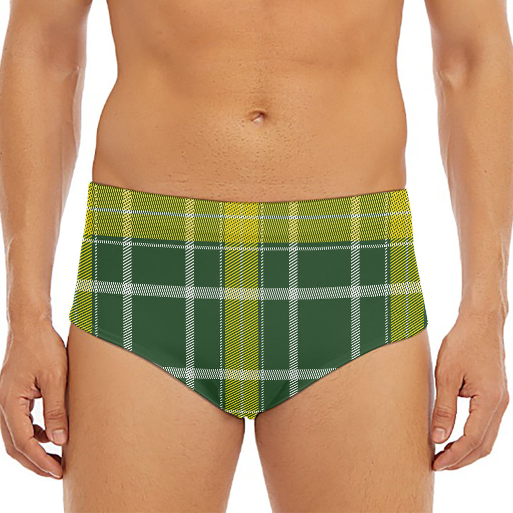 Green And Yellow Stewart Tartan Print Men's Triangle Swim Briefs