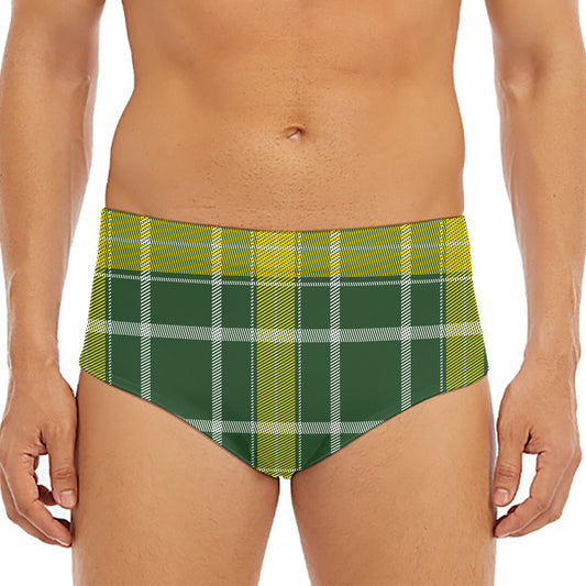 Green And Yellow Stewart Tartan Print Men's Triangle Swim Briefs