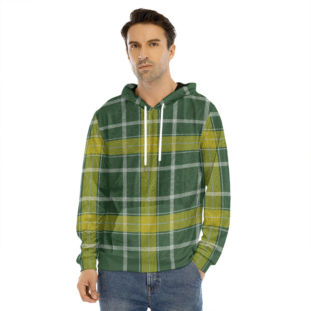 Green And Yellow Stewart Tartan Print Men's Velvet Pullover Hoodie