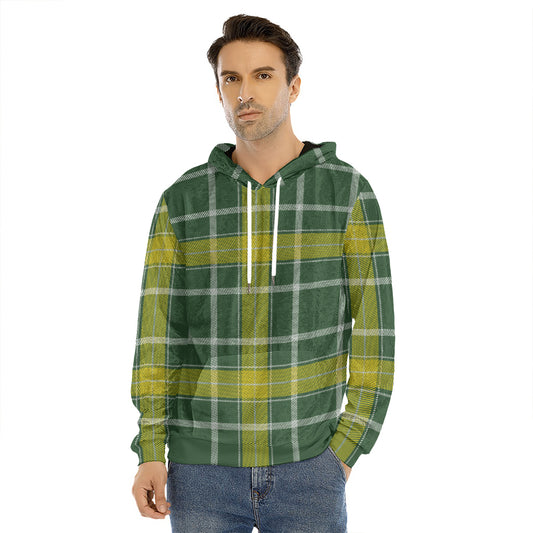 Green And Yellow Stewart Tartan Print Men's Velvet Pullover Hoodie