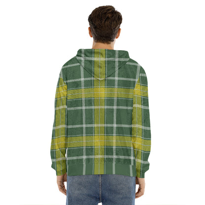 Green And Yellow Stewart Tartan Print Men's Velvet Pullover Hoodie