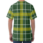 Green And Yellow Stewart Tartan Print Men's Velvet T-Shirt