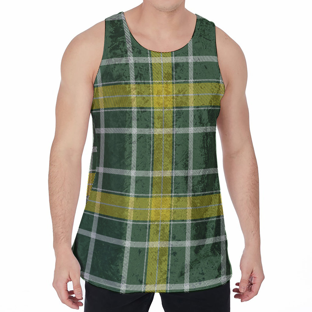 Green And Yellow Stewart Tartan Print Men's Velvet Tank Top