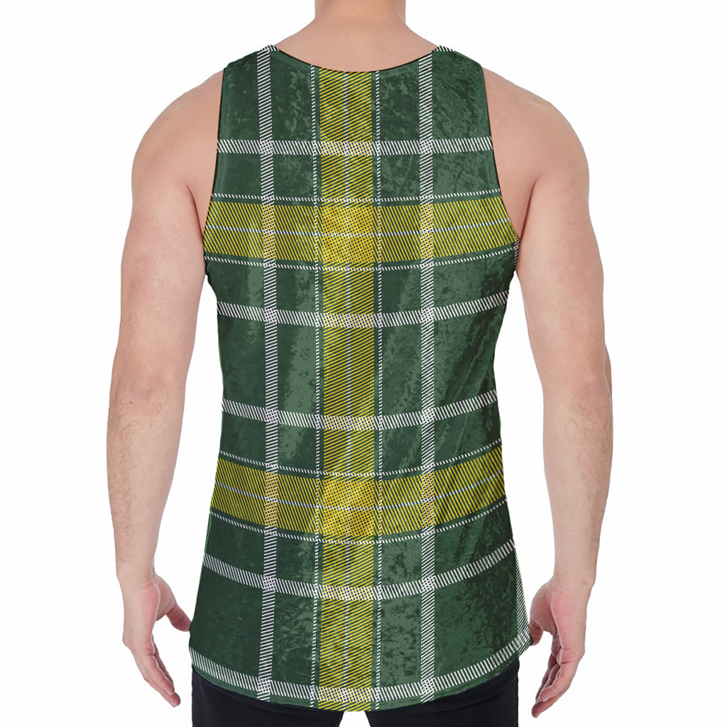 Green And Yellow Stewart Tartan Print Men's Velvet Tank Top