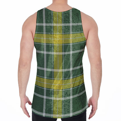 Green And Yellow Stewart Tartan Print Men's Velvet Tank Top