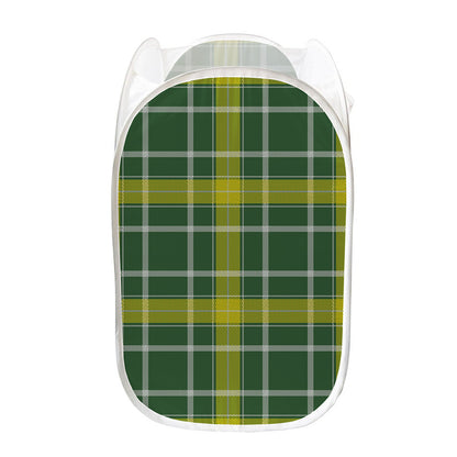 Green And Yellow Stewart Tartan Print Mesh Laundry Hamper