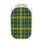 Green And Yellow Stewart Tartan Print Mesh Laundry Hamper