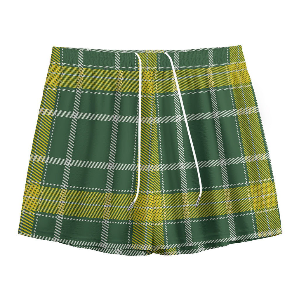 Green And Yellow Stewart Tartan Print Mesh Shorts