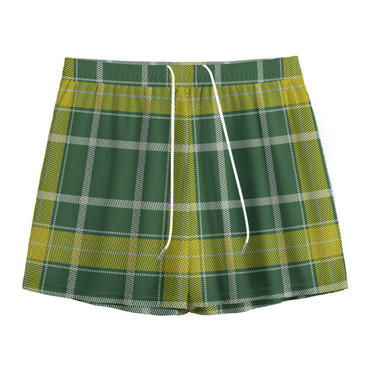 Green And Yellow Stewart Tartan Print Mesh Shorts
