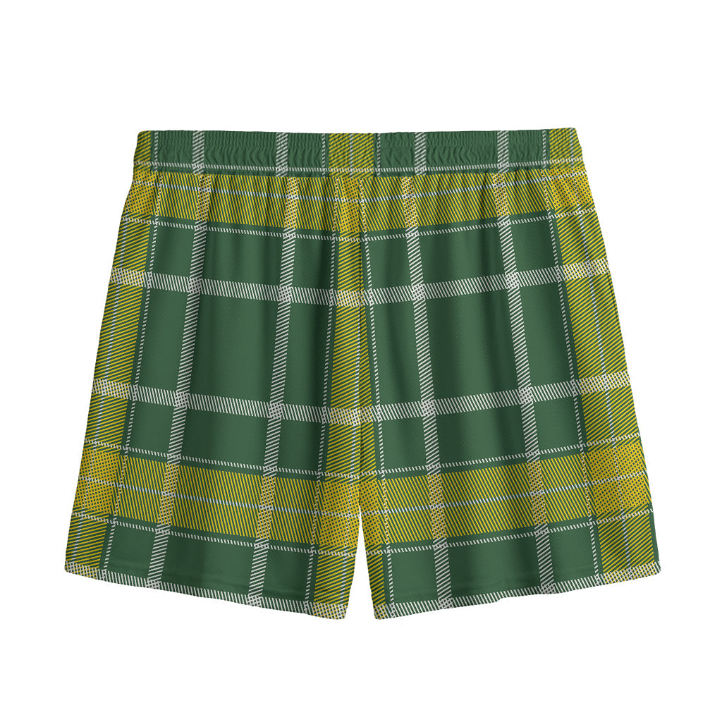 Green And Yellow Stewart Tartan Print Mesh Shorts