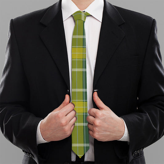 Green And Yellow Stewart Tartan Print Necktie