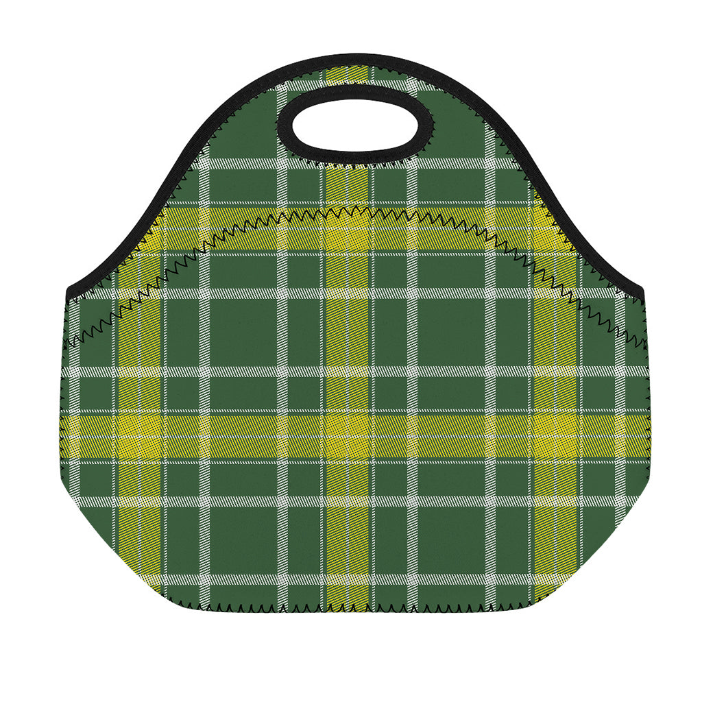 Green And Yellow Stewart Tartan Print Neoprene Lunch Bag