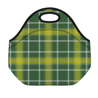 Green And Yellow Stewart Tartan Print Neoprene Lunch Bag
