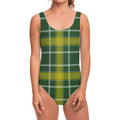 Green And Yellow Stewart Tartan Print One Piece Swimsuit