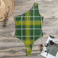 Green And Yellow Stewart Tartan Print One Shoulder Bodysuit