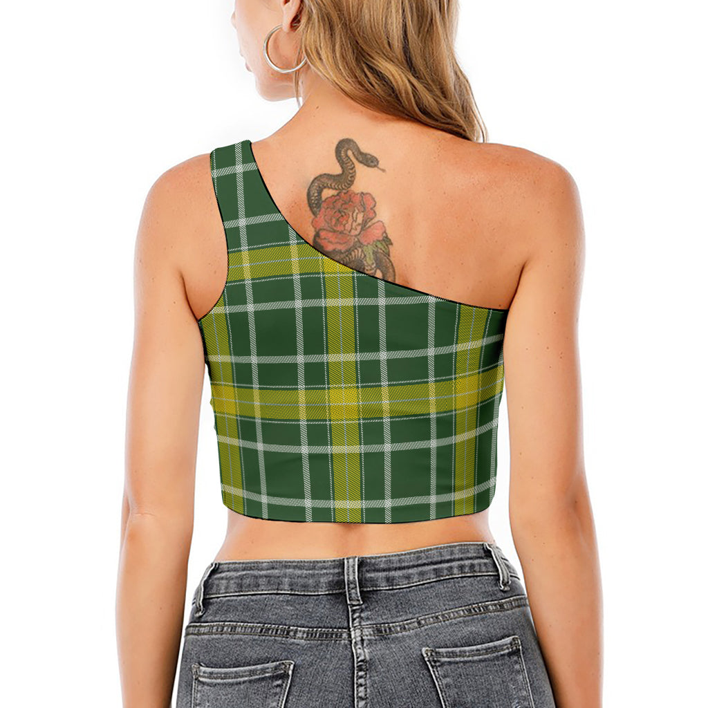 Green And Yellow Stewart Tartan Print One Shoulder Crop Top